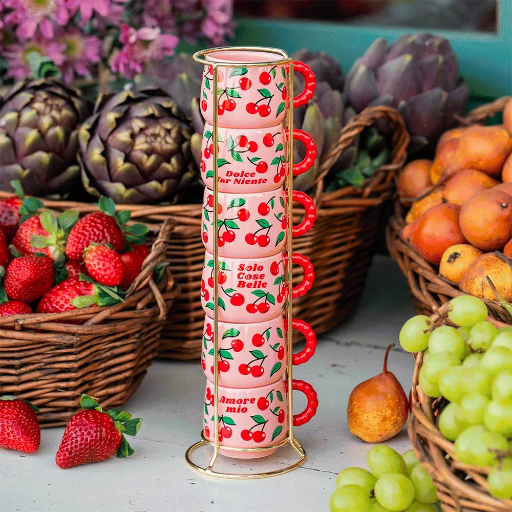 Bialetti Mercato Della Frutta 6er Set Espressotassen mit Metallgestell